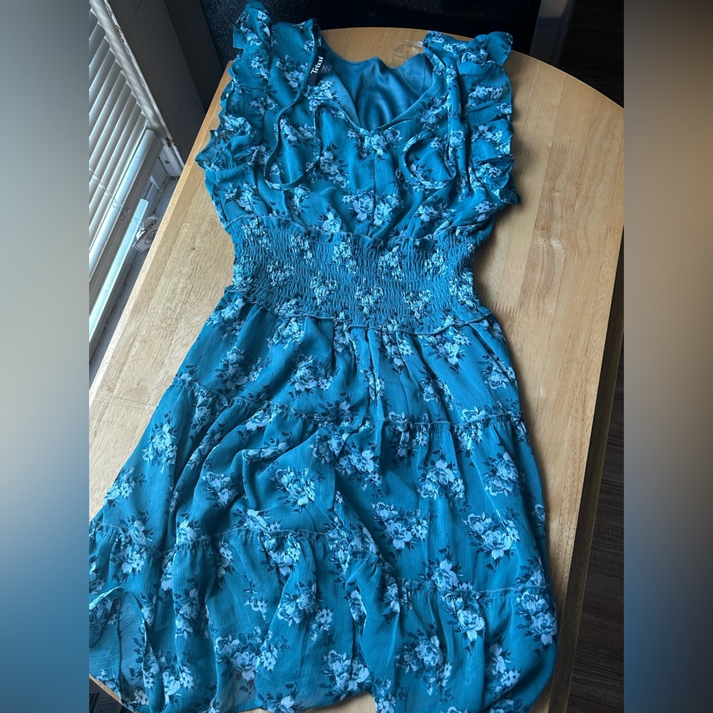 Large floral blue dress